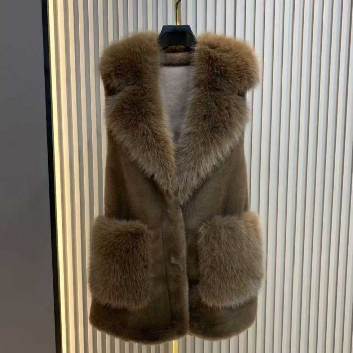 Brown Faux Fur Belted Gilet