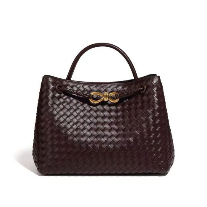 Chocolate Woven Tote Handbag With Gold Clasp