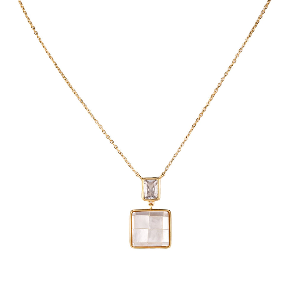 Gold Cubic Square Drop Necklace