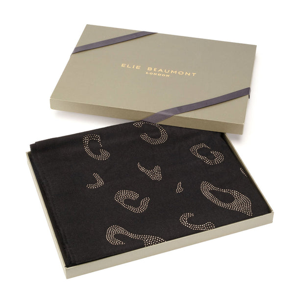 Black Leopard Print Diamante Luxe Scarf