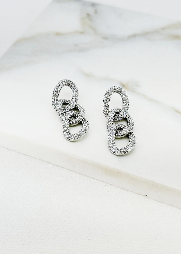 Silver Crystal Curb Chain Drop Earrings