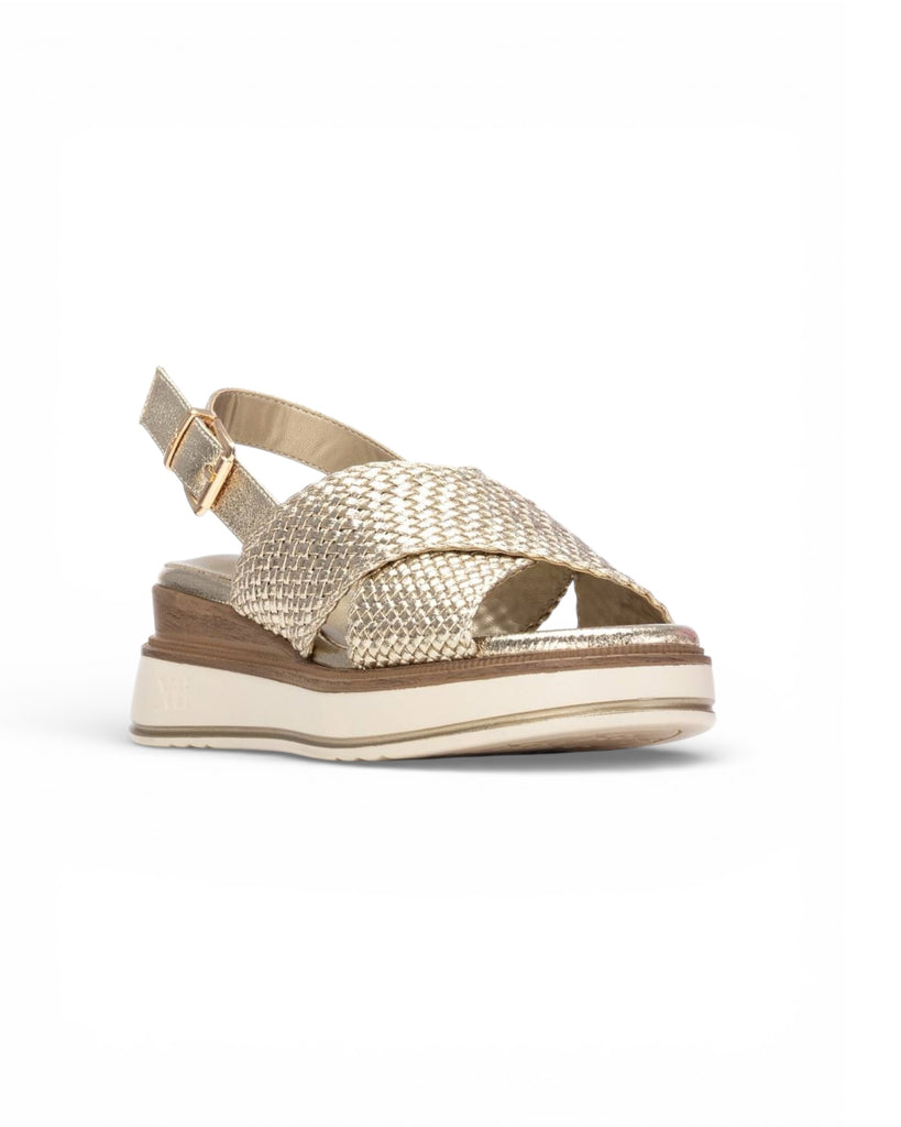 XTI Gold Woven Criss Cross Strap Sandal 145252