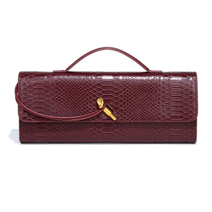 Burgundy Weave Gold Clasp Handbag