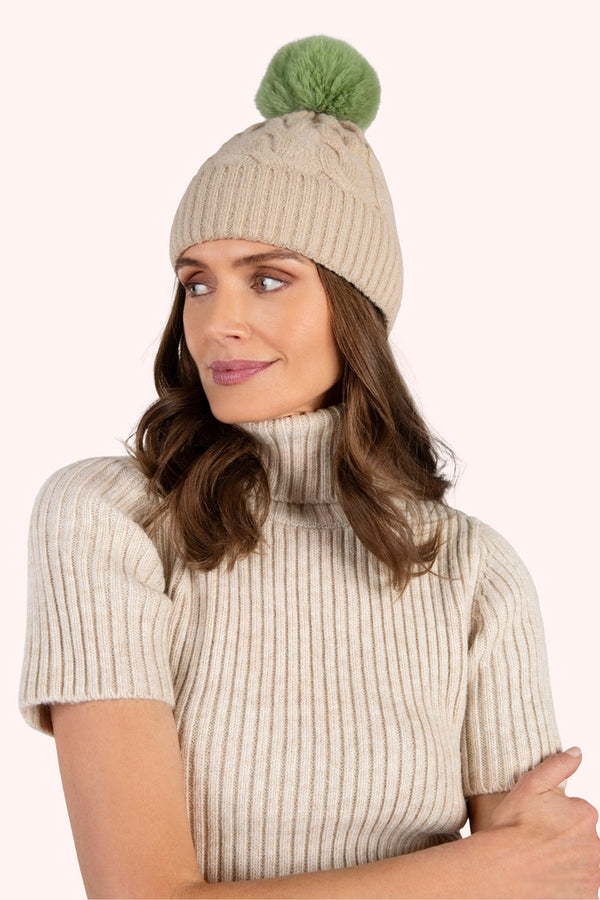 Powder Elise Cream & Sage Cable Knit Hat