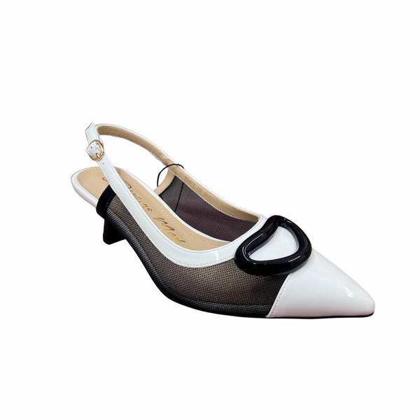 Dancing Matilda Trapeze 036 Black & White Pointed Slingback Shoe