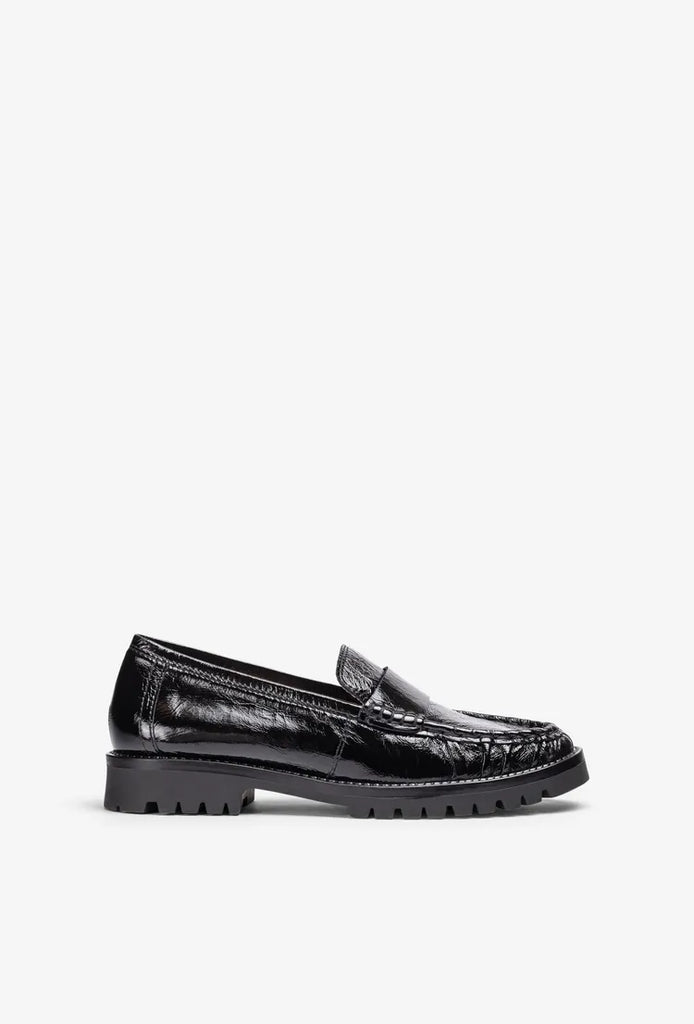 Unisa Black Crinkle Patent Leather Loafer