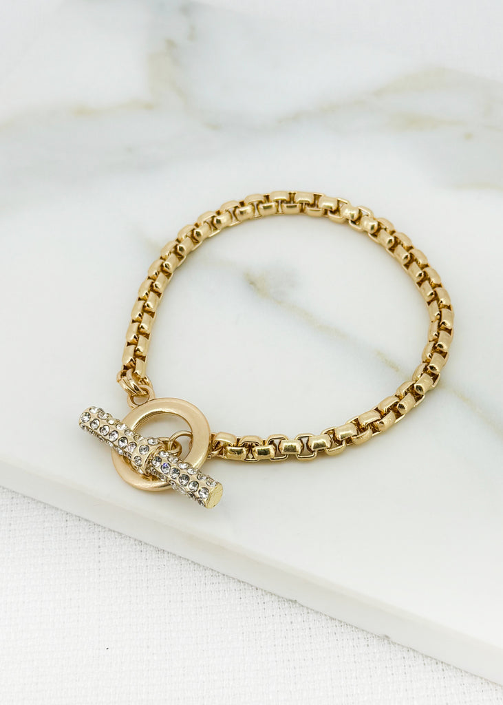 Gold Crystal T Bar Chain Bracelet