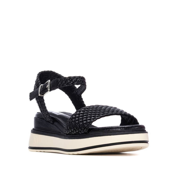 XTI Black Woven Double Strap Sandal 145251