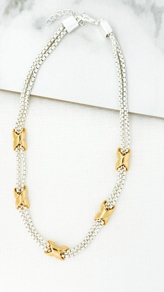 Silver & Gold Criss Cross Necklace