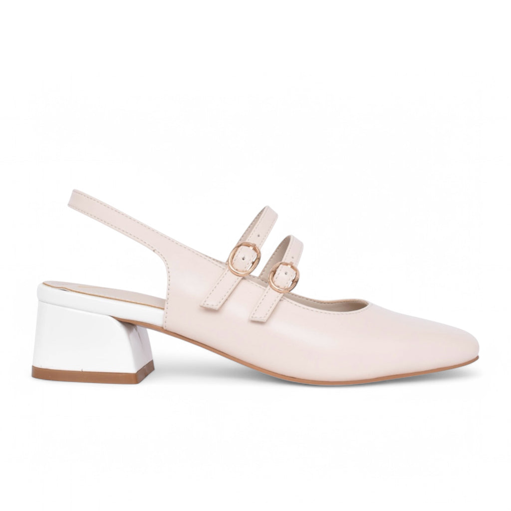 Dancing Matilda Trapeze 019 Cream Double Strap Block Heel Pumps