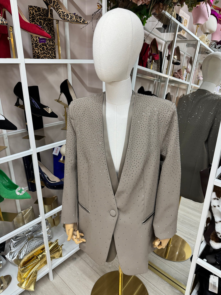Taupe Sparkle Double Lapel Tux Blazer