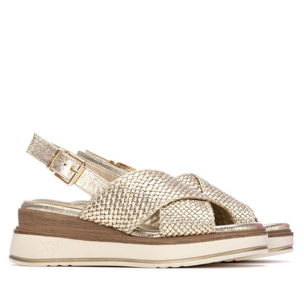 XTI Gold Woven Criss Cross Strap Sandal 145252