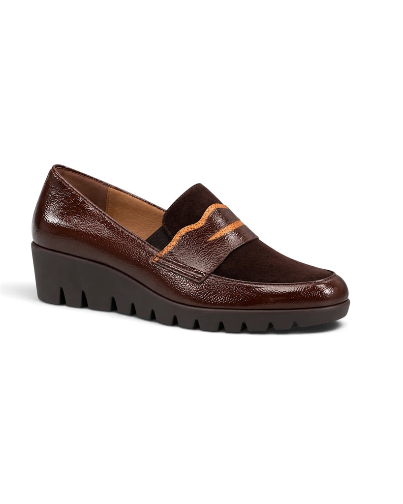 Wonders C-33380 Coffee Patent & Suede Low Wedge Loafer