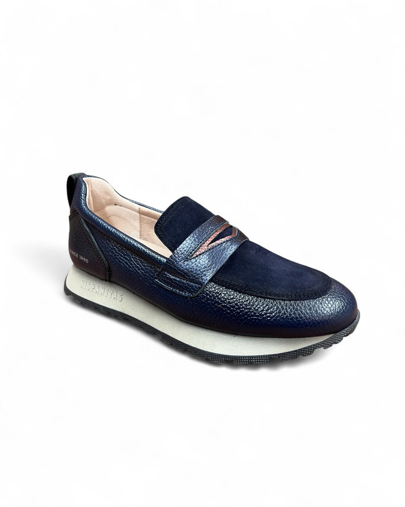 Hispanitas 254387 Navy Metallic Leather & Suede Loafers