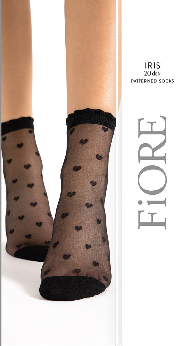 Iris Black 20 Den Heart Print Socks