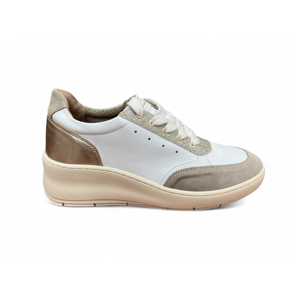 Donna Serena Beige & White Platform Trainers