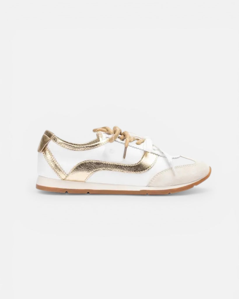 Unisa White & Gold Double Lace Leather Trainers