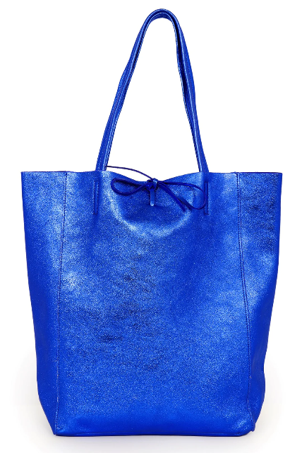 Metallic Blue Leather Shoulder Bag