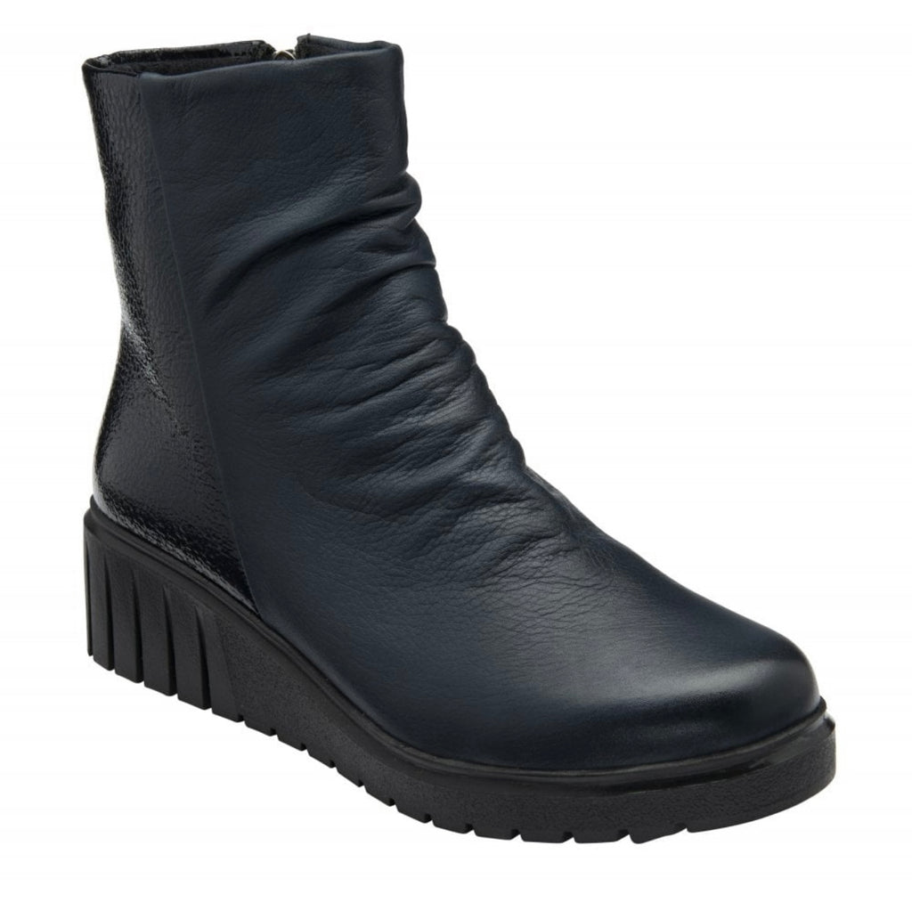 Adlee Navy Leather Wedge Ankle Boots