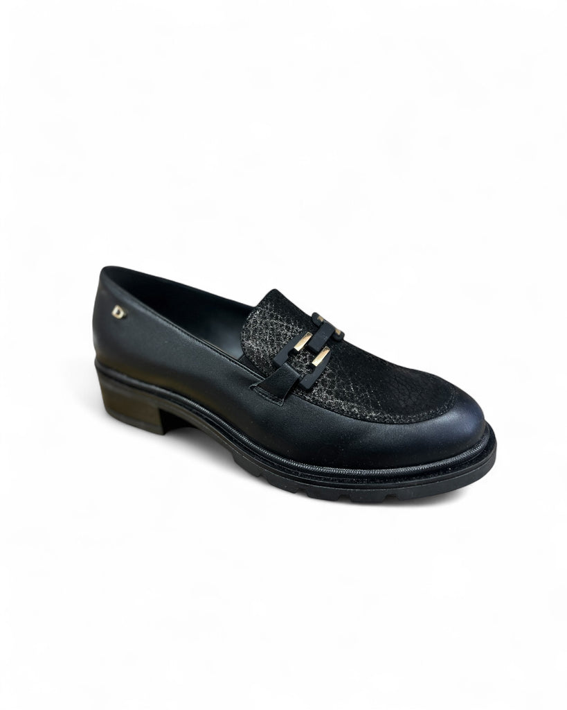 Donna Serena Nappa Black Leather Loafers