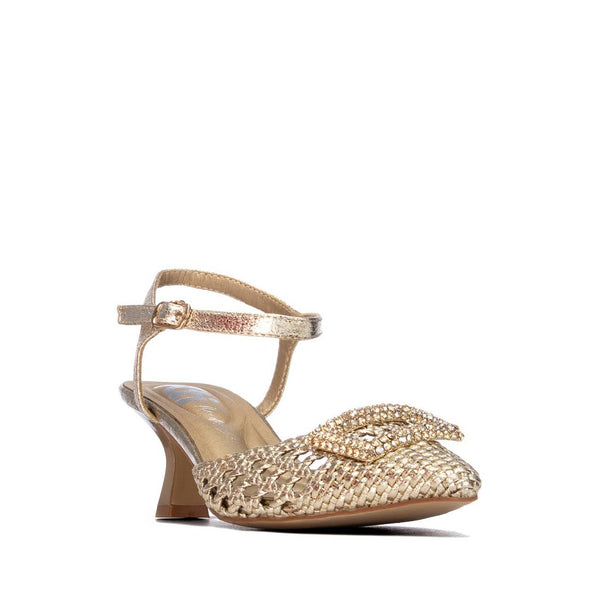 XTI Gold Woven Pointed Mid-Heel Shoes 145431