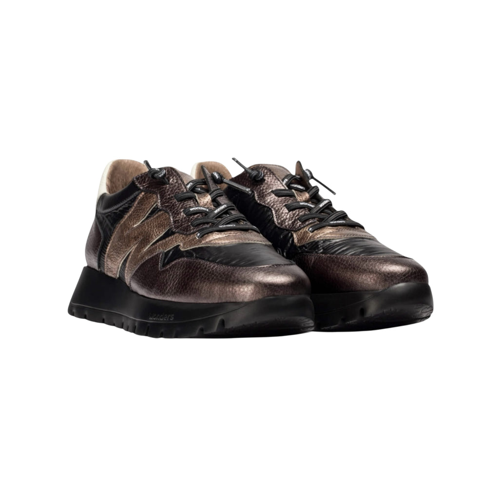 Wonders A-2491 Plomo & Black Leather Trainers