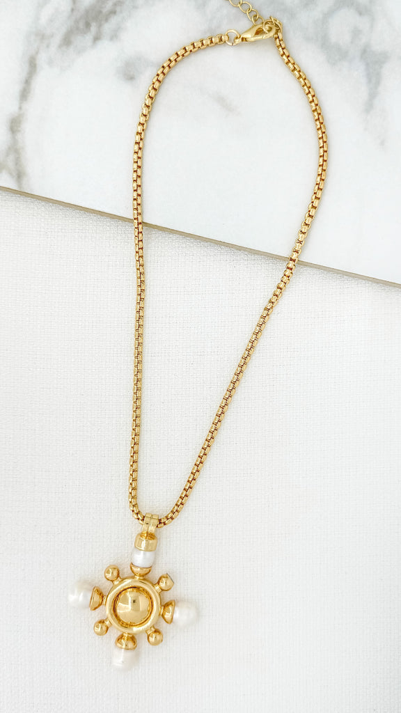Gold & Pearl Statement Pendant Necklace