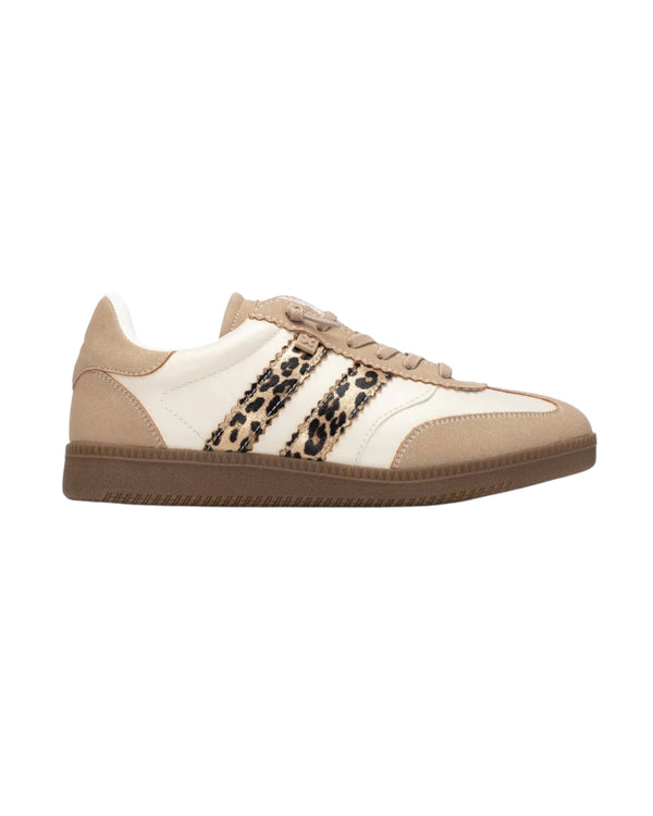 XTI Beige, Cream & Leopard Gum Sole Trainers
