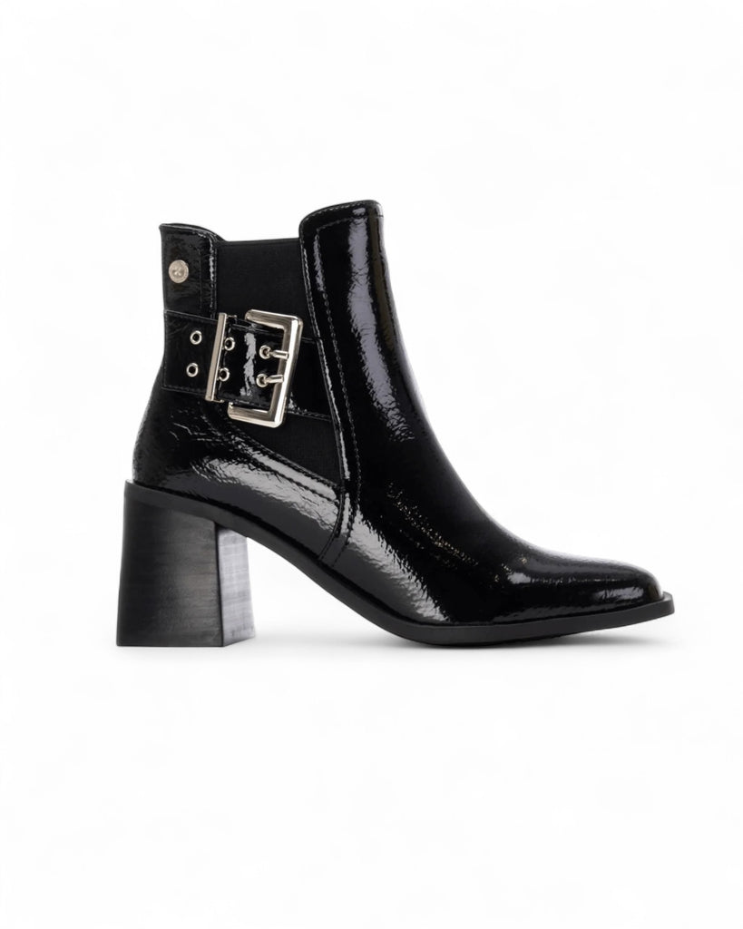 XTI Black Patent Block Heel Boots