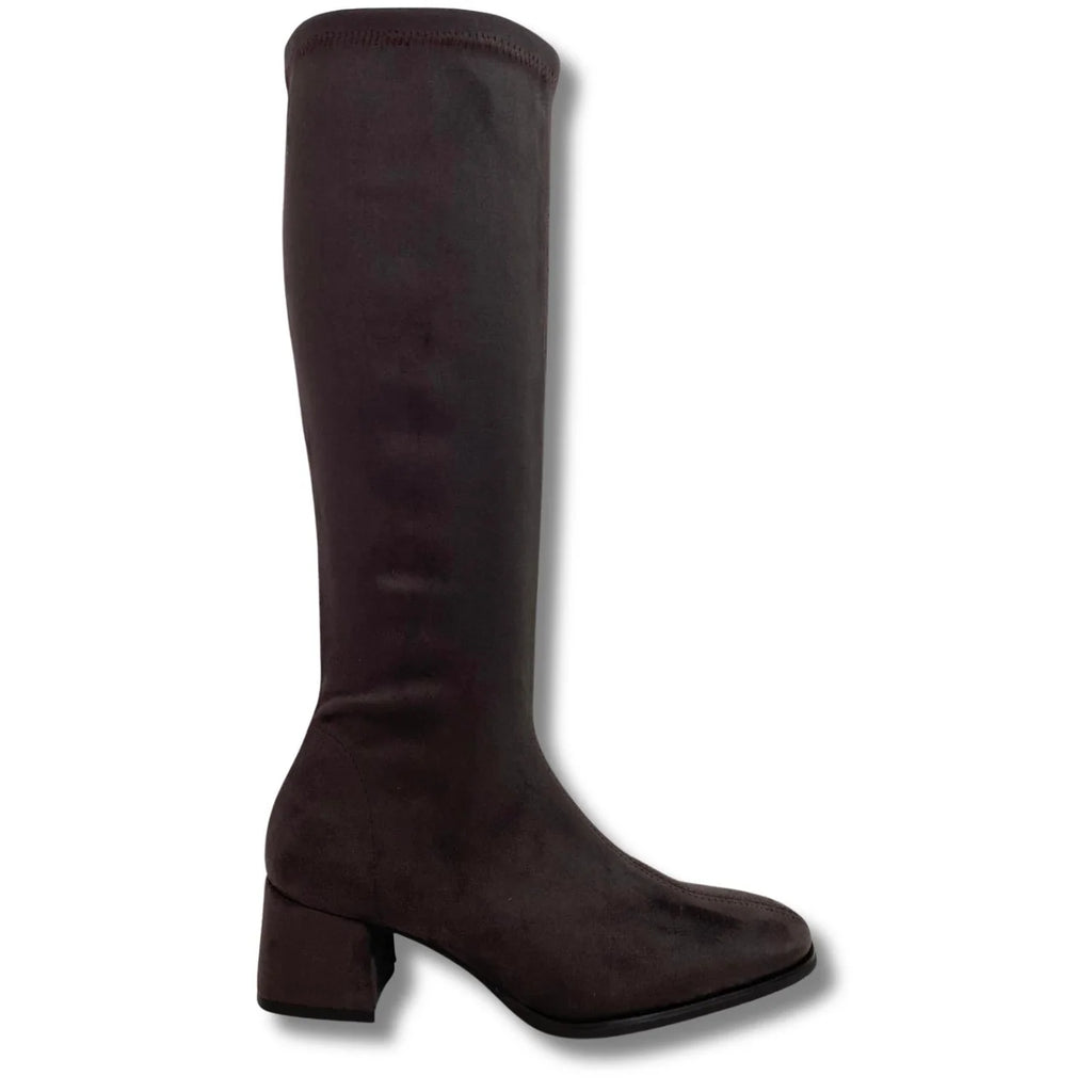 Miss Elastic 75301 Dark Brown Stretch Long Boot with block heel