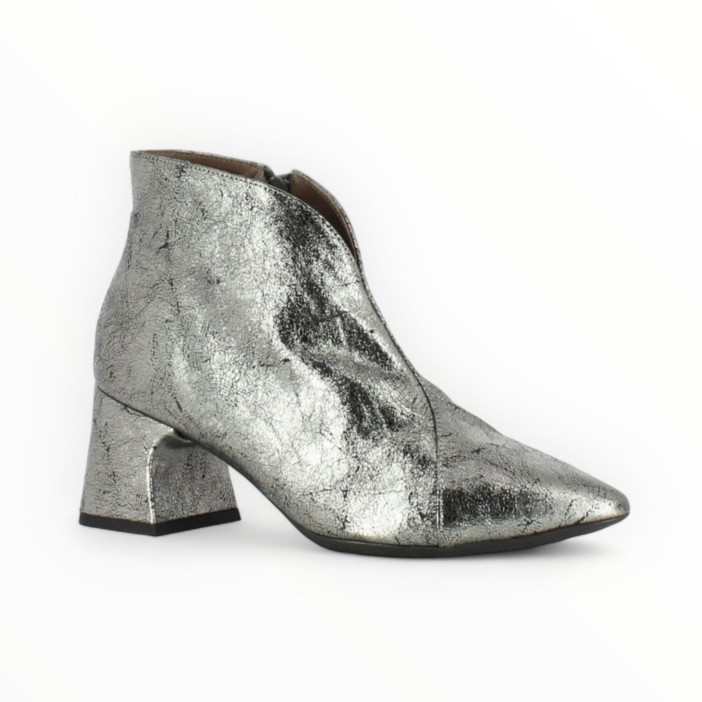 Plomo Silver Leather Block Heel Boots