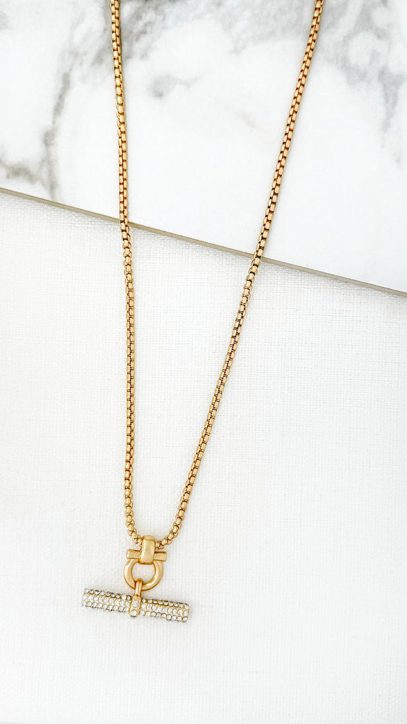Gold Crystal T Bar Ling Necklace