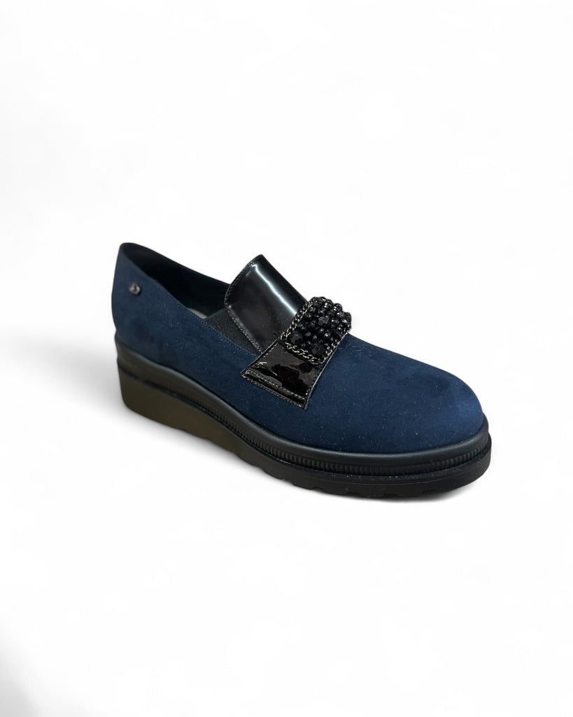 Donna Serena Camoscio Navy Suede Wedge Loafers