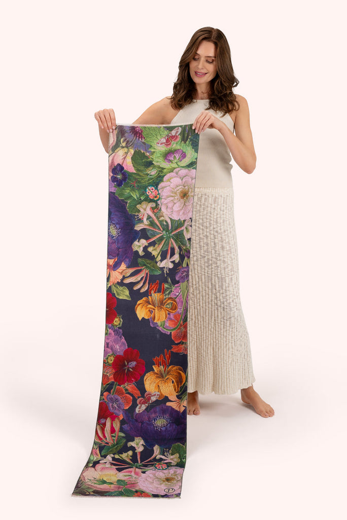 Powder Midnight Posy Florals Wool Wrap Scarf