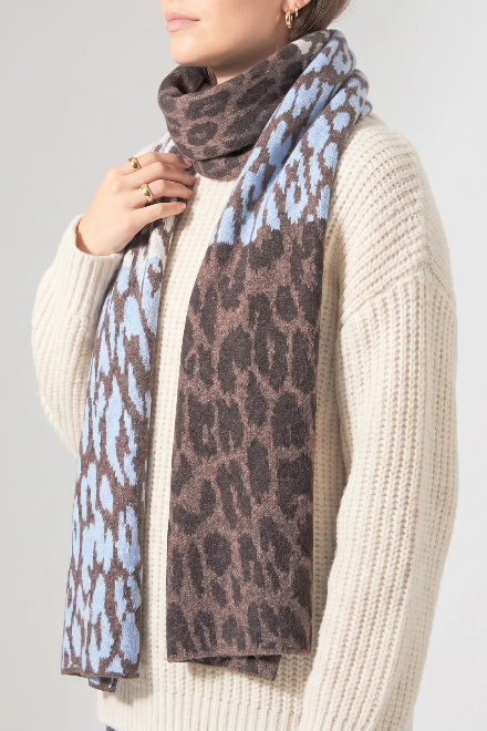 Brown & Blue Leopard Print Heavyweight Scarf
