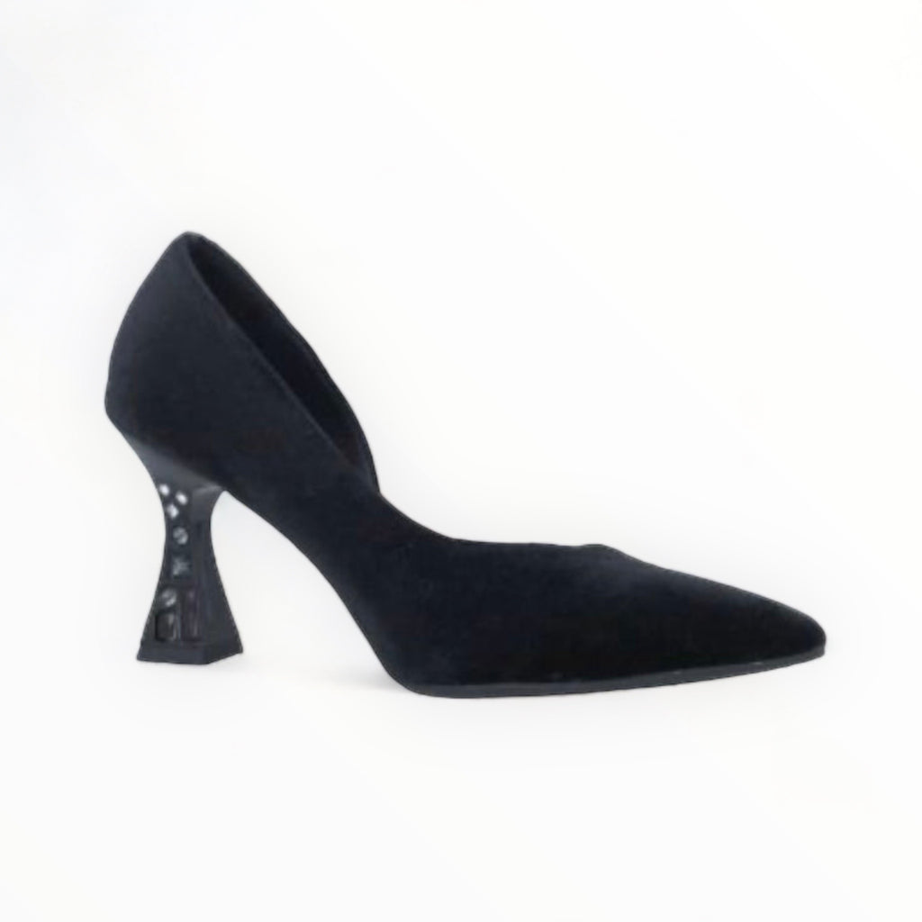 Menbur Black Velvet Pointed Shoe with Embellished Heel