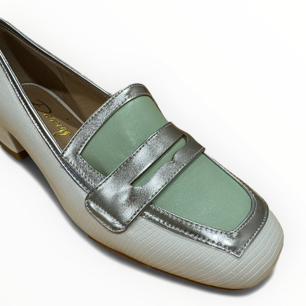Blanco Menta White & Mint Silver Trimmed Loafers