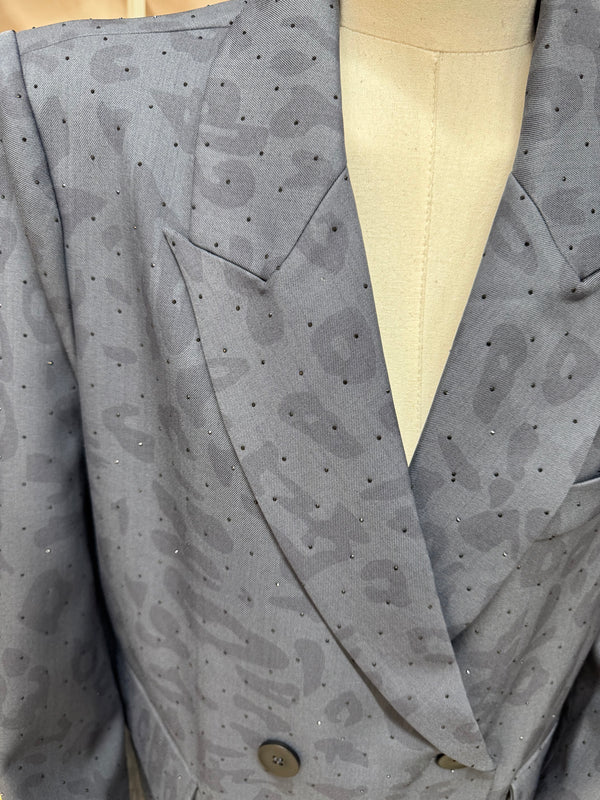 Navy Leopard Print Sparkle Blazer