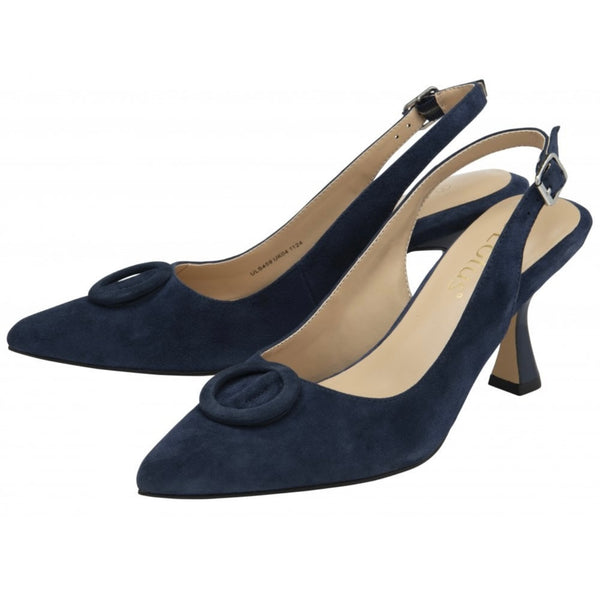 Delfina Navy Suede Pointed Slingback Court Shoe