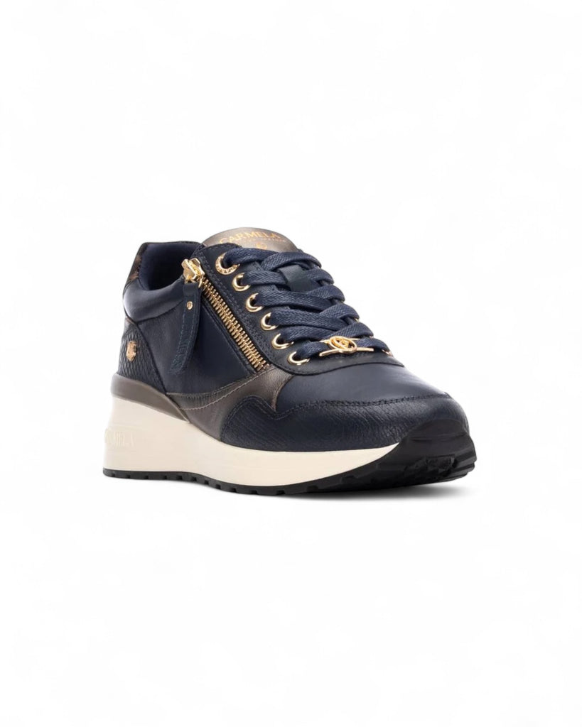 Carmela Navy Leather Wedge Trainers