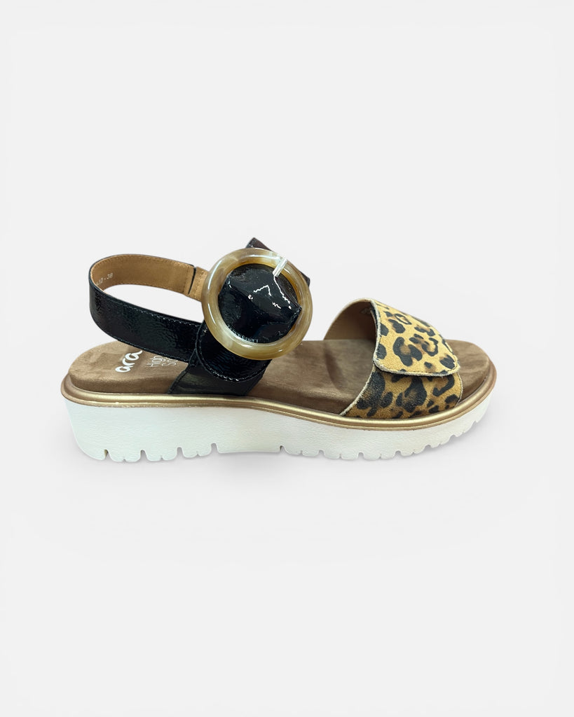 Ara Leo Leopard & Black Patent Wedge Sandals