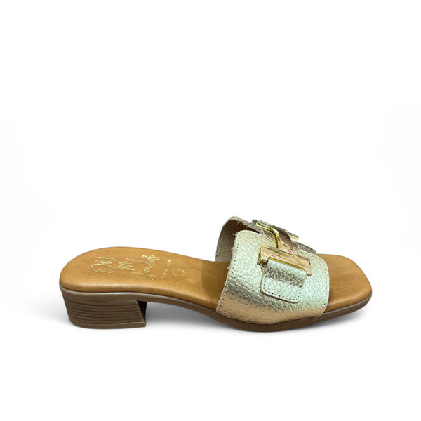 Oh My Sandal Gold Leather Mules with Small Heel