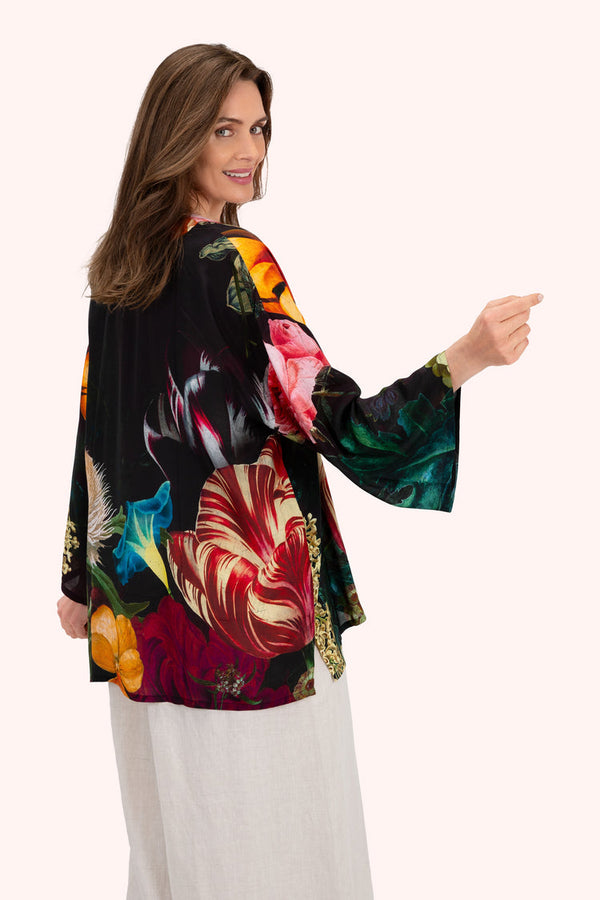 Powder Chocolate Opulant Florals Kimono Jacket