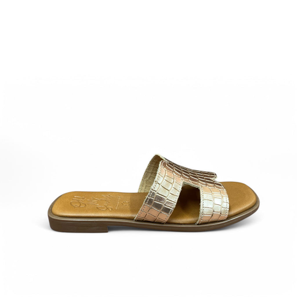 Oh My Sandal Rose Croc Leather Print Mules