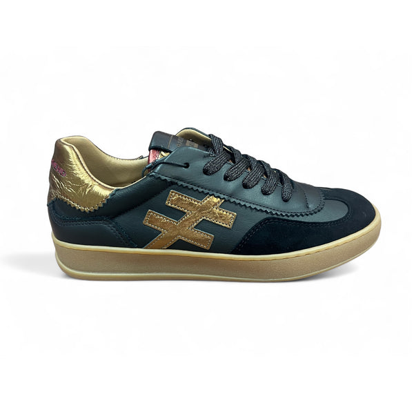 Another Trend Black & Dark Gold Gum Sole Trainers