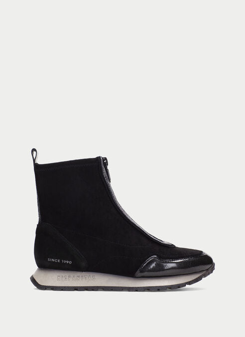 Hispanitas 254354 Black Leather & Suede Front Zip Ankle Boots