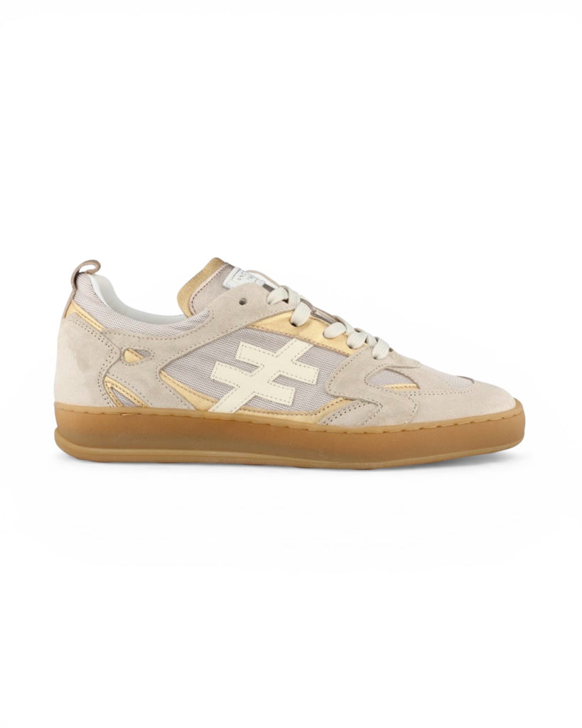 Another Trend Beige & Gold Leather Gum Sole Trainers