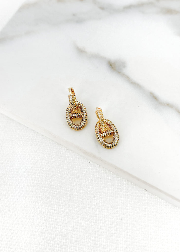 Gold & Crystal Oval Drop Earrings