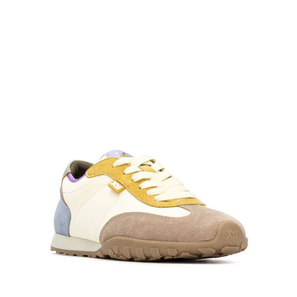 XTI Nude, Yellow & Blue Lace-Up Gum Sole Trainers 145213