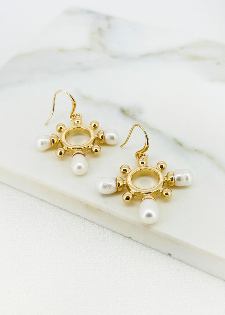 Gold & Pearl Statement Drop Earrings